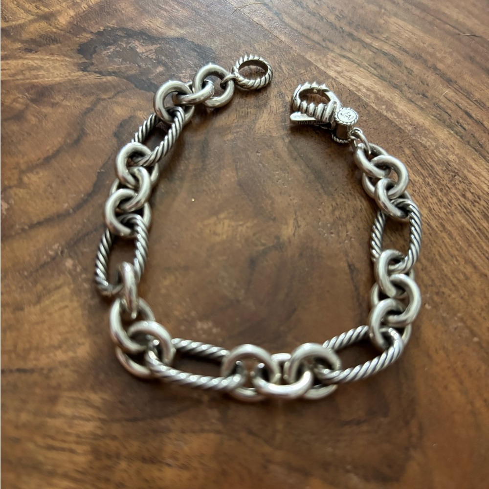 Chunky Jai John Hardy cable linkTwisted Rope and Link Bracelet - Silver 8 inches